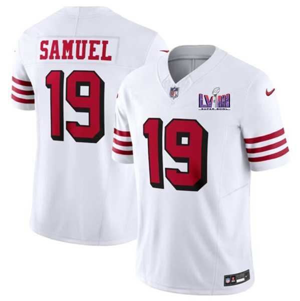Men & Women & Youth San Francisco 49ers #19 Deebo Samuel New White 2024 F.U.S.E. Super Bowl LVIII Patch Vapor Untouchable Limited Jersey